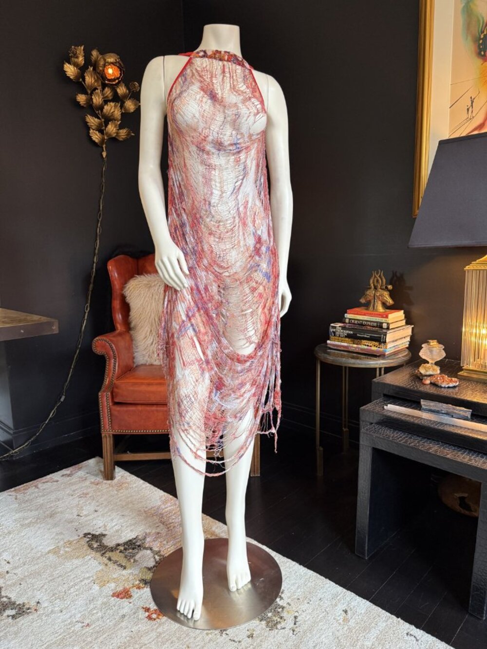 The Vintage Heiress OOAK Handmade Wearable-Art Sheer Slip Dress Red Cream S/M